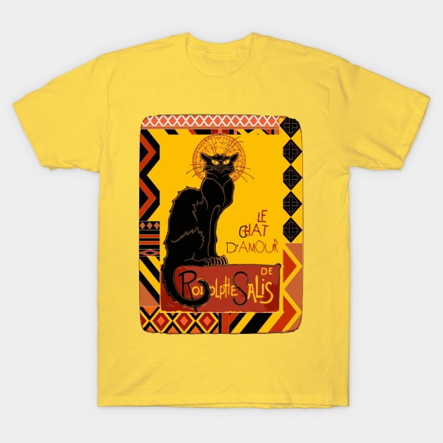 Le Chat Noir D'Amour With Ethnic Border T-Shirt by taiche